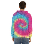 Blue Pink And Yellow Tie Dye Print Men's Velvet Pullover Hoodie