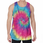 Blue Pink And Yellow Tie Dye Print Men's Velvet Tank Top