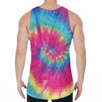 Blue Pink And Yellow Tie Dye Print Men's Velvet Tank Top