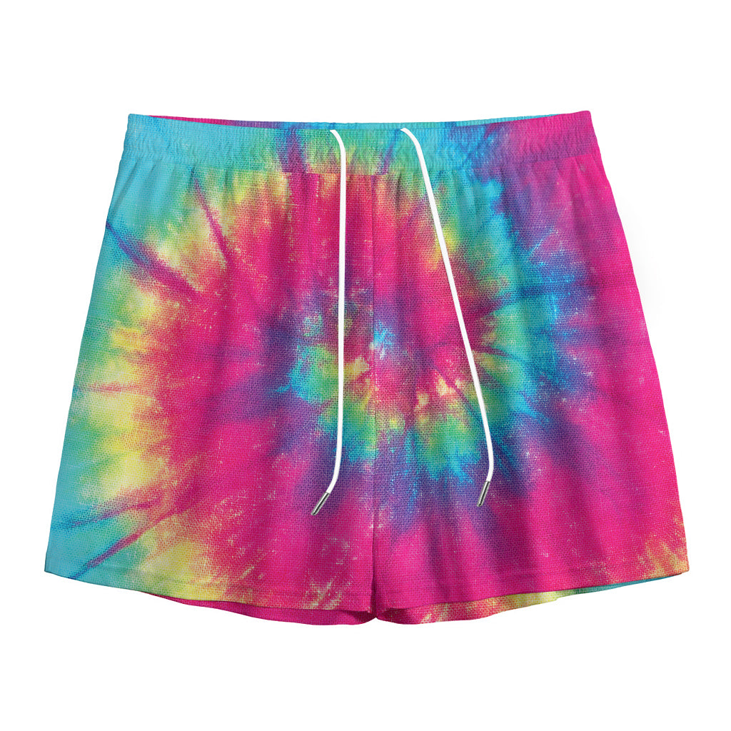 Blue Pink And Yellow Tie Dye Print Mesh Shorts