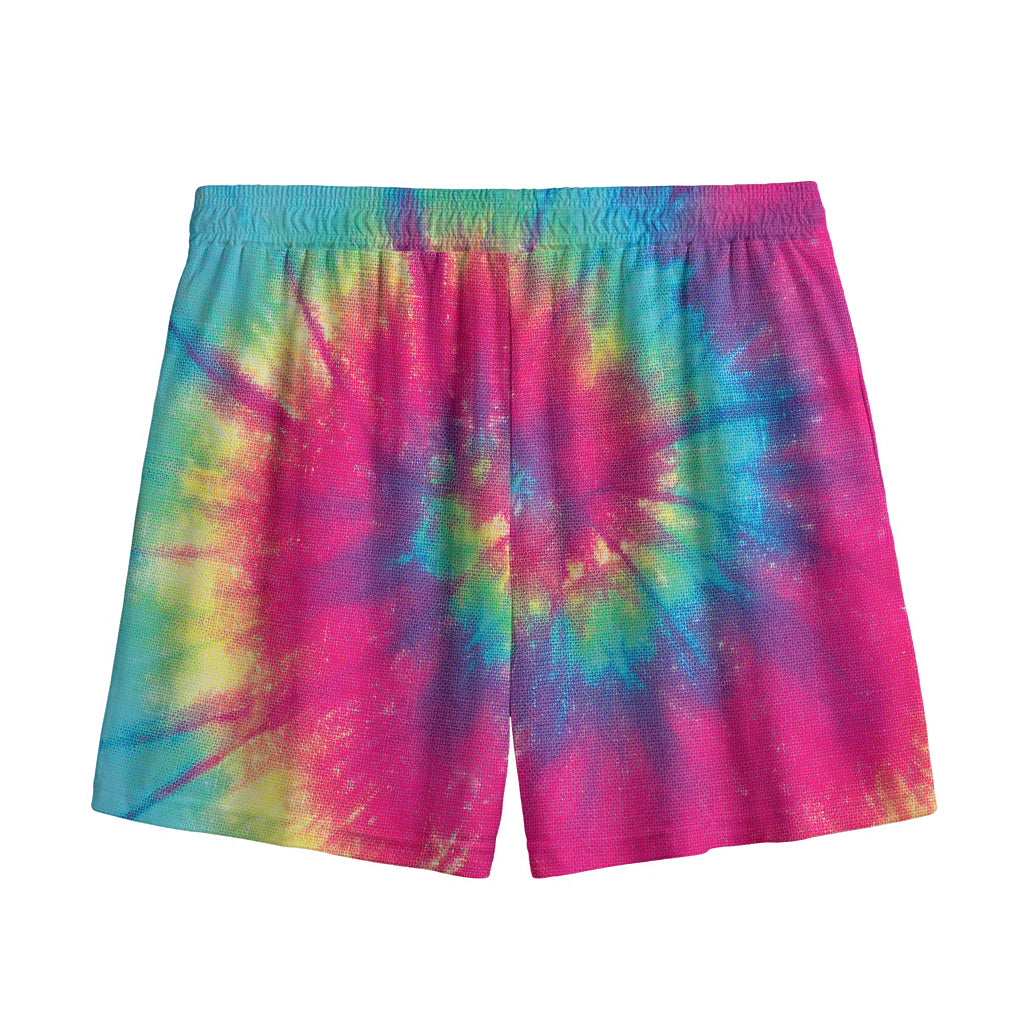 Blue Pink And Yellow Tie Dye Print Mesh Shorts