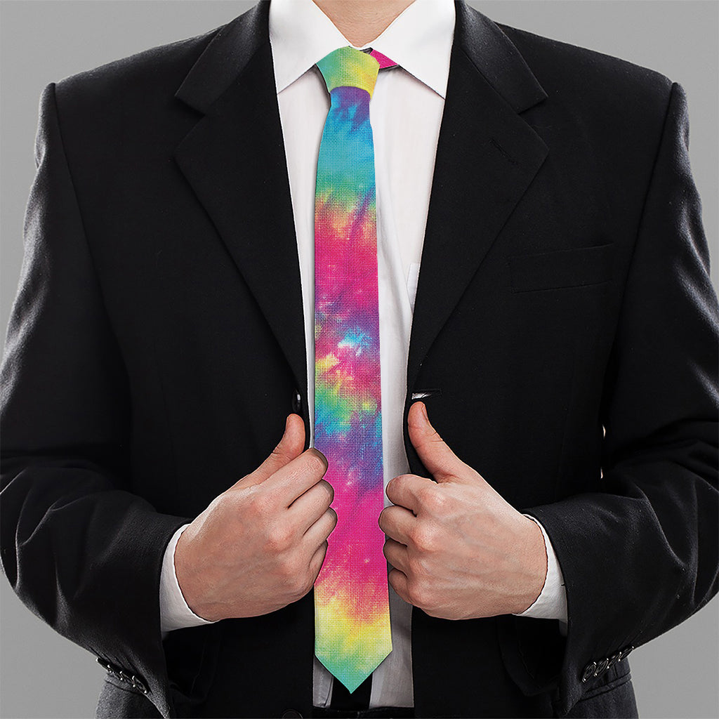 Blue Pink And Yellow Tie Dye Print Necktie
