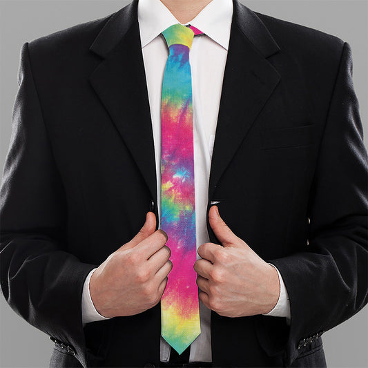 Blue Pink And Yellow Tie Dye Print Necktie