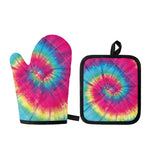 Blue Pink And Yellow Tie Dye Print Oven Mitt And Pot Holder Set