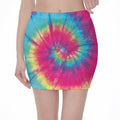 Blue Pink And Yellow Tie Dye Print Pencil Mini Skirt
