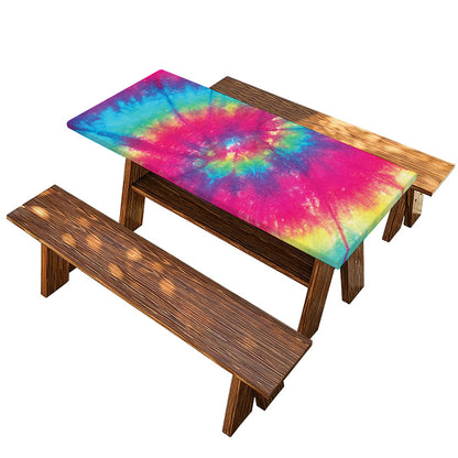 Blue Pink And Yellow Tie Dye Print Picnic Table Cover