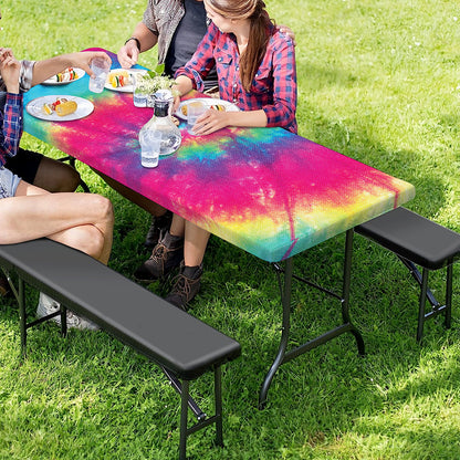 Blue Pink And Yellow Tie Dye Print Picnic Table Cover