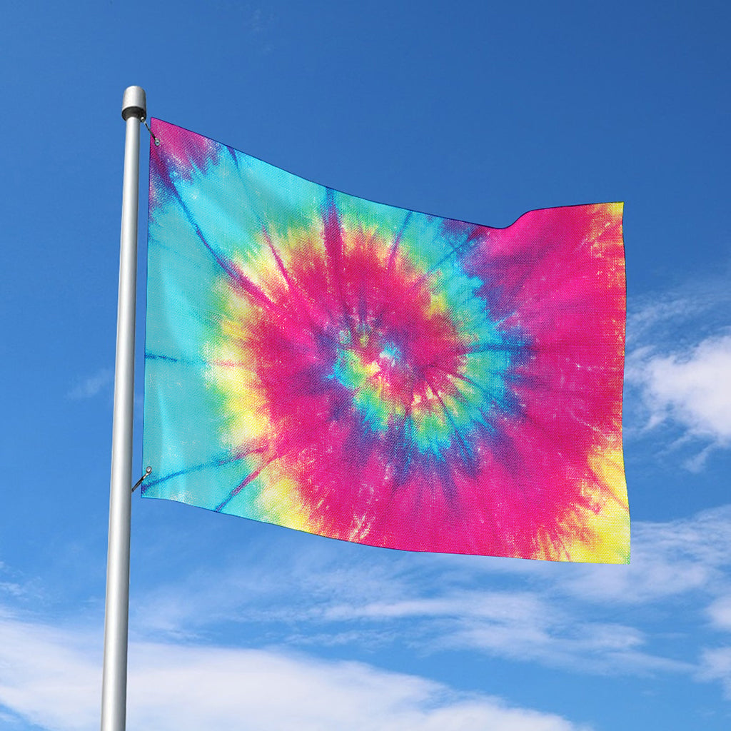 Blue Pink And Yellow Tie Dye Print Polyester Flag