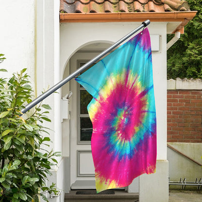 Blue Pink And Yellow Tie Dye Print Polyester Flag