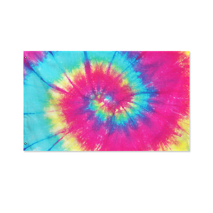 Blue Pink And Yellow Tie Dye Print Polyester Flag
