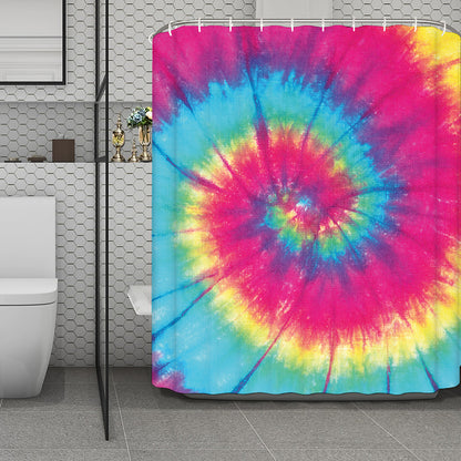 Blue Pink And Yellow Tie Dye Print Polyester Shower Curtain