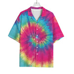Blue Pink And Yellow Tie Dye Print Rayon Hawaiian Shirt