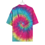 Blue Pink And Yellow Tie Dye Print Rayon Hawaiian Shirt