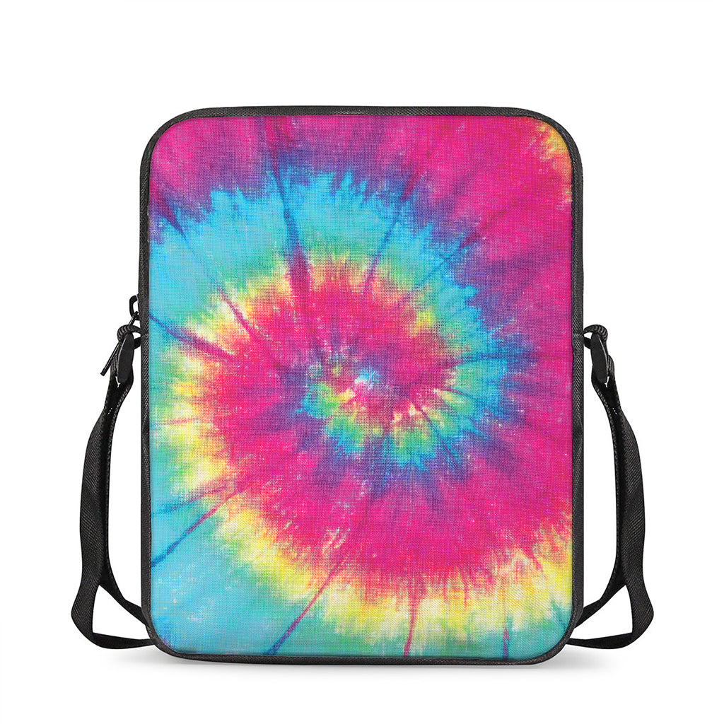 Blue Pink And Yellow Tie Dye Print Rectangular Crossbody Bag