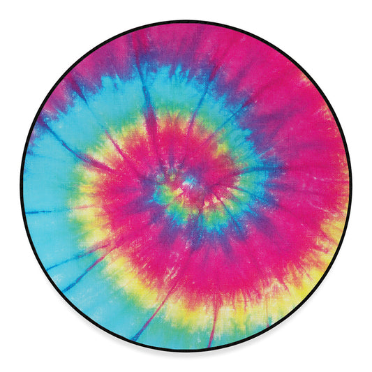 Blue Pink And Yellow Tie Dye Print Round Floor Mat