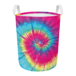 Blue Pink And Yellow Tie Dye Print Round Laundry Basket
