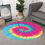 Blue Pink And Yellow Tie Dye Print Round Rug