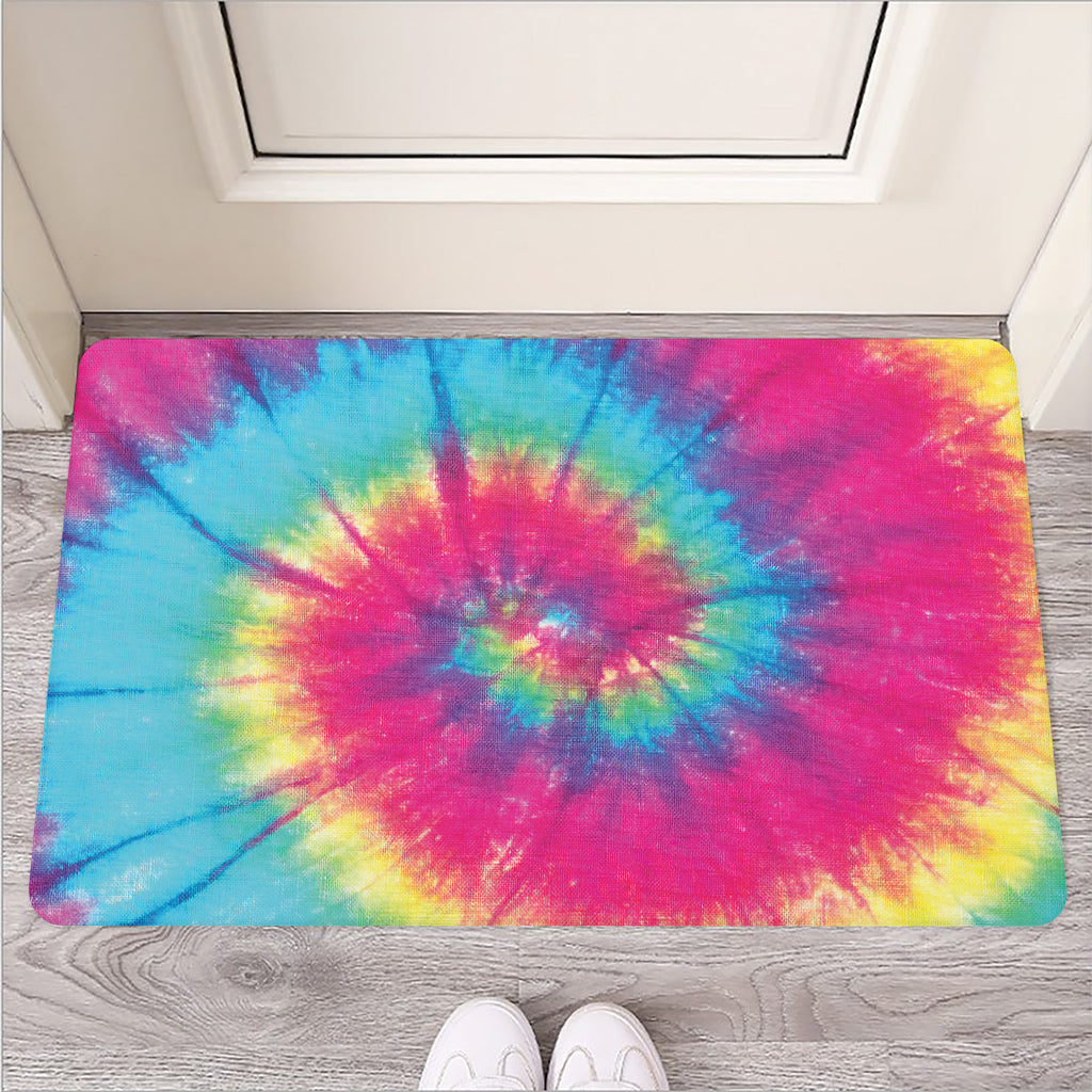 Blue Pink And Yellow Tie Dye Print Rubber Doormat