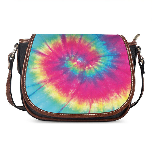 Blue Pink And Yellow Tie Dye Print Saddle Bag