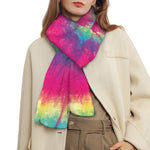 Blue Pink And Yellow Tie Dye Print Scarf