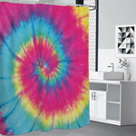 Blue Pink And Yellow Tie Dye Print Shower Curtain