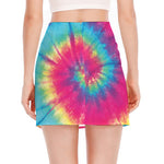Blue Pink And Yellow Tie Dye Print Side Slit Mini Skirt