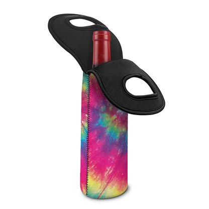 Blue Pink And Yellow Tie Dye Print Single Neoprene Wine Tote