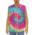 Blue Pink And Yellow Tie Dye Print Sleeveless Baseball Jersey