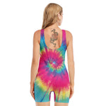 Blue Pink And Yellow Tie Dye Print Sleeveless One Piece Swimsuit