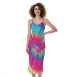 Blue Pink And Yellow Tie Dye Print Slim Fit Midi Cami Dress