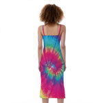 Blue Pink And Yellow Tie Dye Print Slim Fit Midi Cami Dress