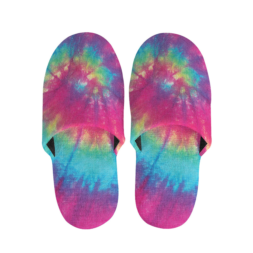 Blue Pink And Yellow Tie Dye Print Slippers