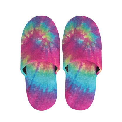 Blue Pink And Yellow Tie Dye Print Slippers