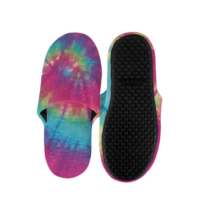 Blue Pink And Yellow Tie Dye Print Slippers