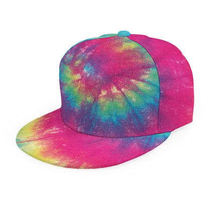 Blue Pink And Yellow Tie Dye Print Snapback Cap