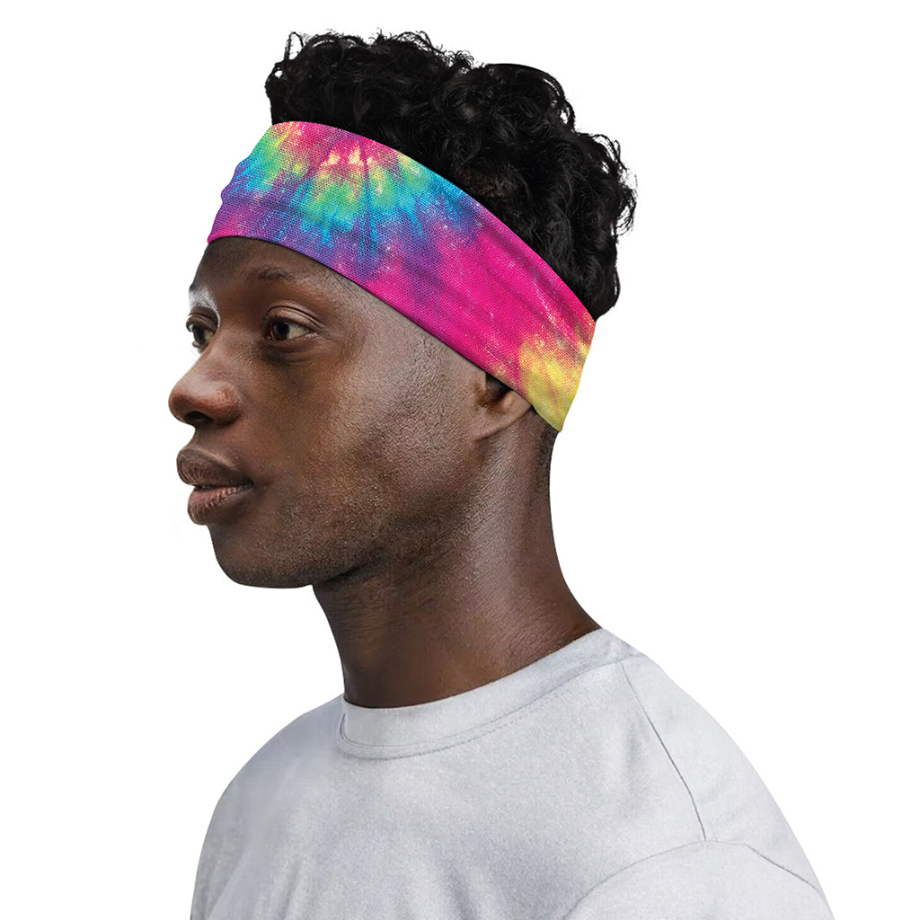 Blue Pink And Yellow Tie Dye Print Sports Headband