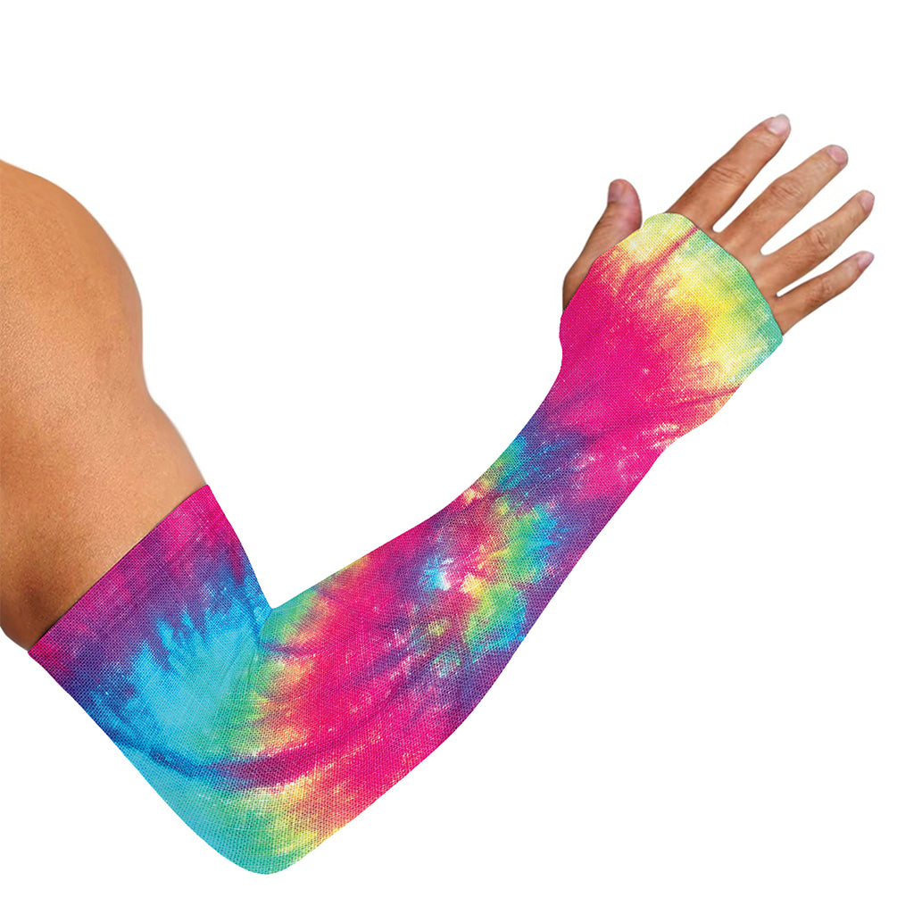 Blue Pink And Yellow Tie Dye Print Sun Protection Arm Sleeves