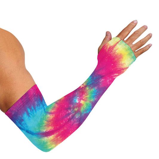 Blue Pink And Yellow Tie Dye Print Sun Protection Arm Sleeves