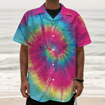 Blue Pink And Yellow Tie Dye Print Textured Short Sleeve Shirt