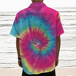 Blue Pink And Yellow Tie Dye Print Textured Short Sleeve Shirt