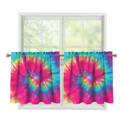 Blue Pink And Yellow Tie Dye Print Tier Curtains