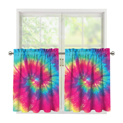 Blue Pink And Yellow Tie Dye Print Tier Curtains