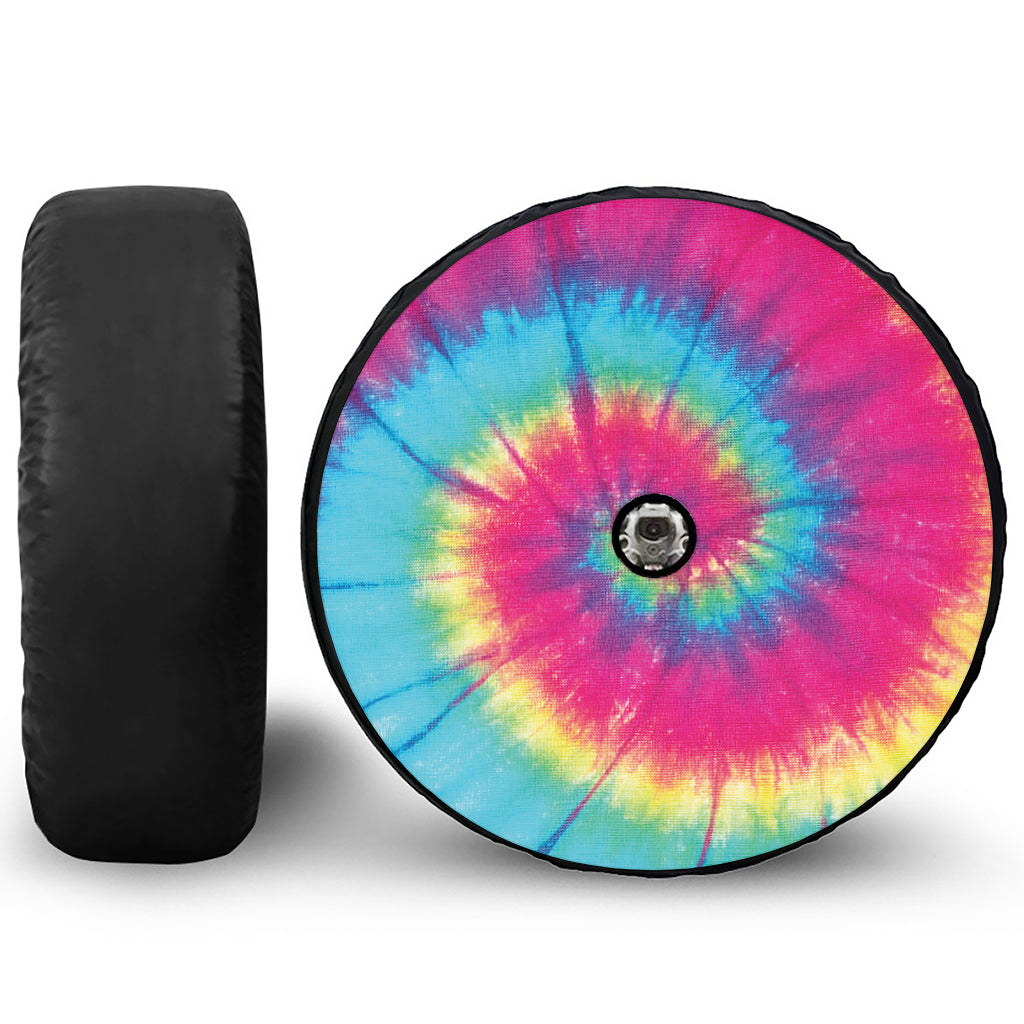 Blue Pink And Yellow Tie Dye Print Tire Cover With Camera Hole