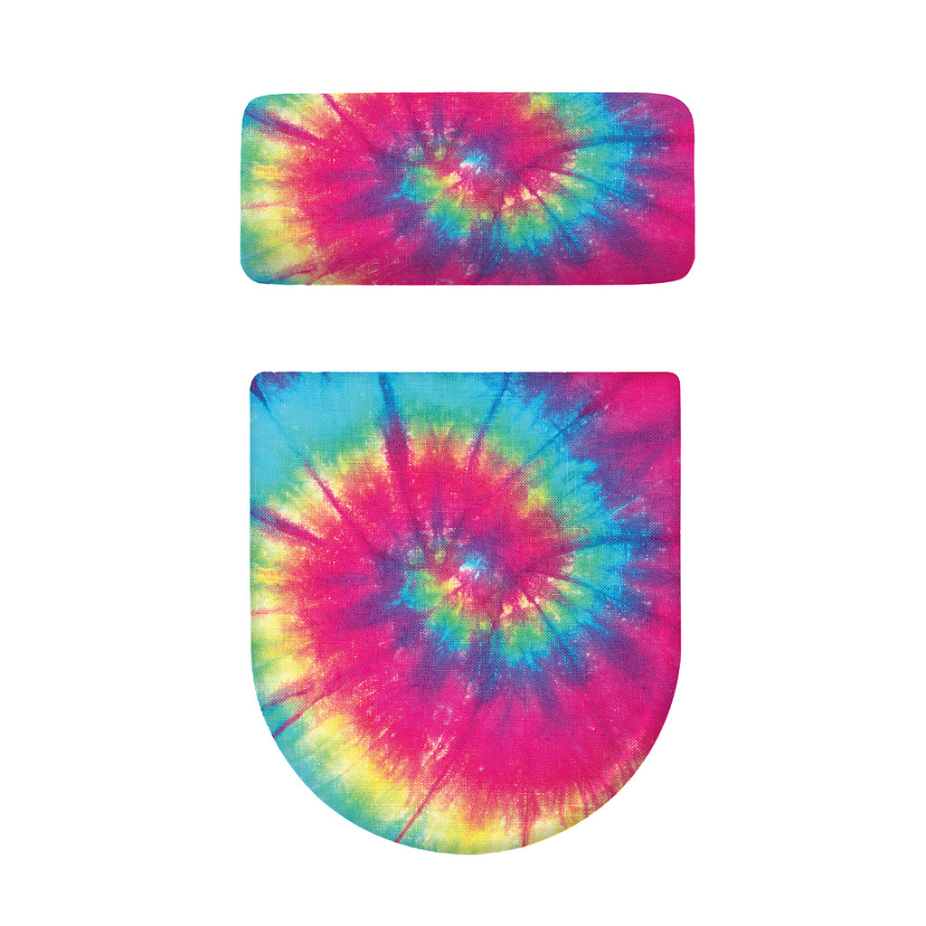 Blue Pink And Yellow Tie Dye Print Toilet Lid And Tank Cover Set