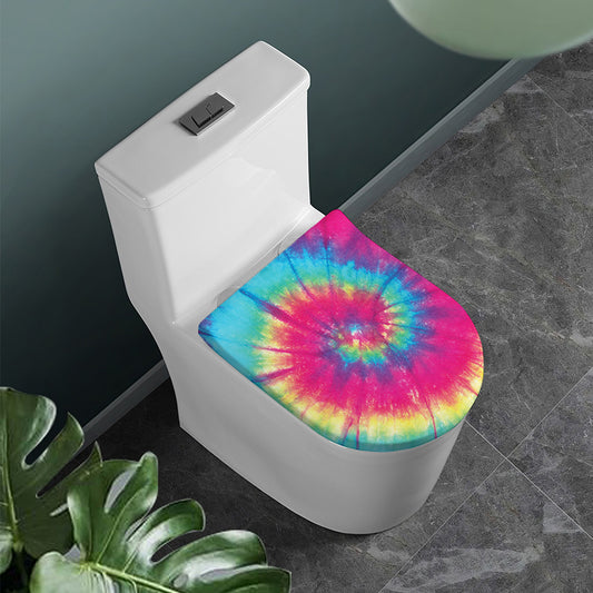 Blue Pink And Yellow Tie Dye Print Toilet Lid Cover