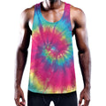 Blue Pink And Yellow Tie Dye Print Men's Workout Tank Top