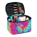 Blue Pink And Yellow Tie Dye Print Travel Makeup Bag