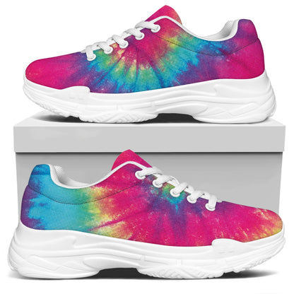 Blue Pink And Yellow Tie Dye Print White Chunky Shoes