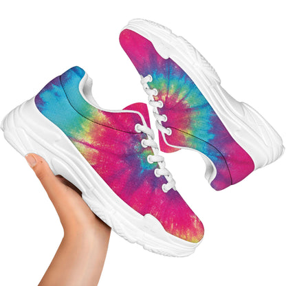 Blue Pink And Yellow Tie Dye Print White Chunky Shoes