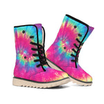 Blue Pink And Yellow Tie Dye Print Winter Boots